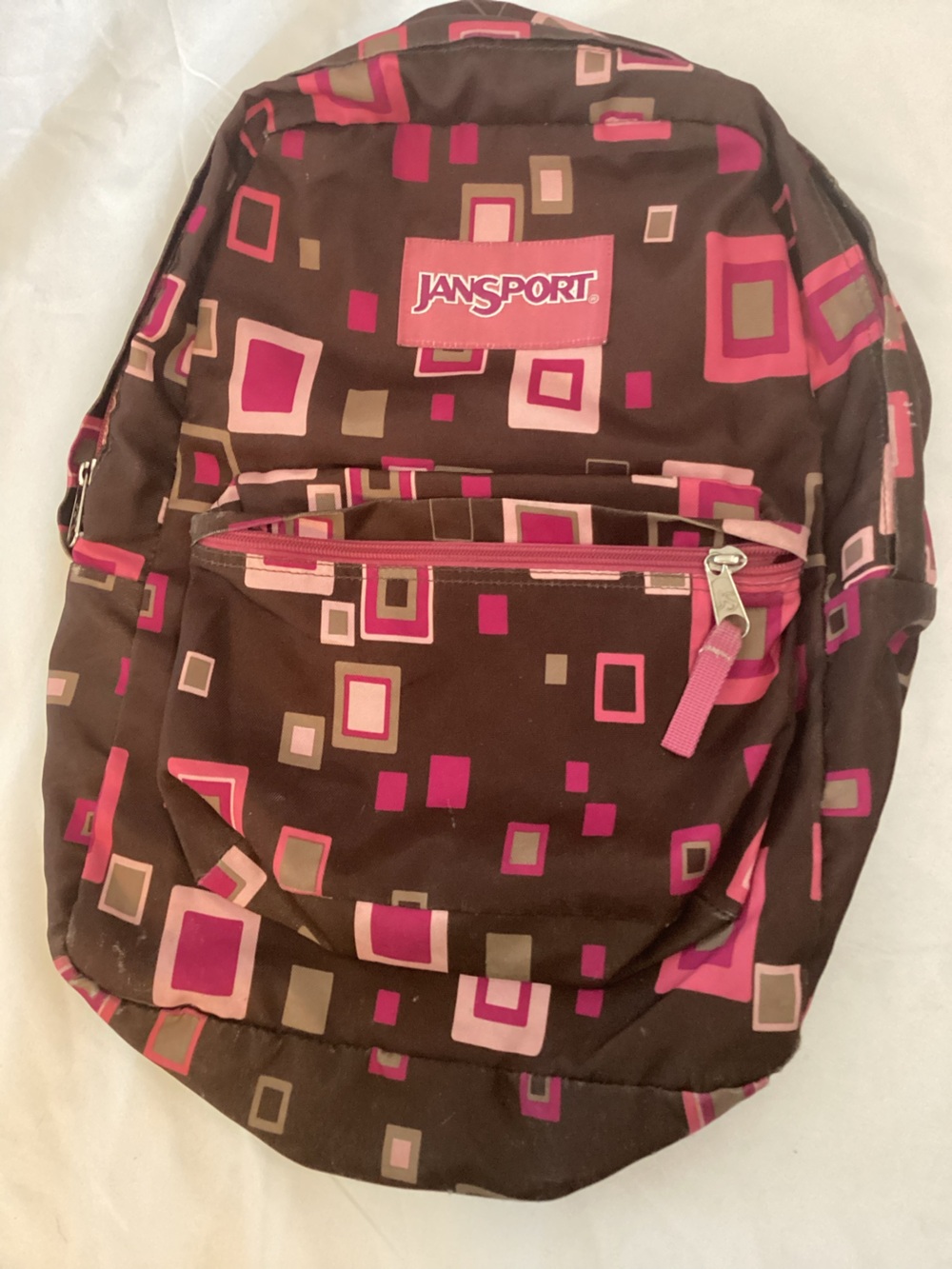Jansport Brown Backpack with Pink Geometric Print Girlhoodcore, Artsy